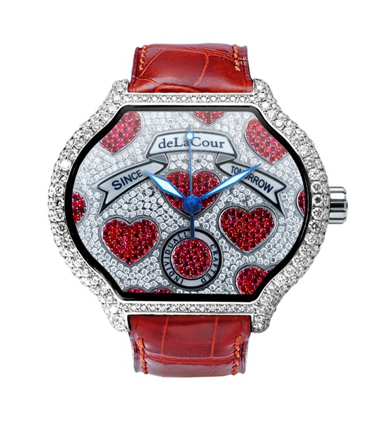 Replica DeLaCour City Medium Heart Rider Hearts White Gold Full Diamonds WAWG1083-1005 Replica Watch